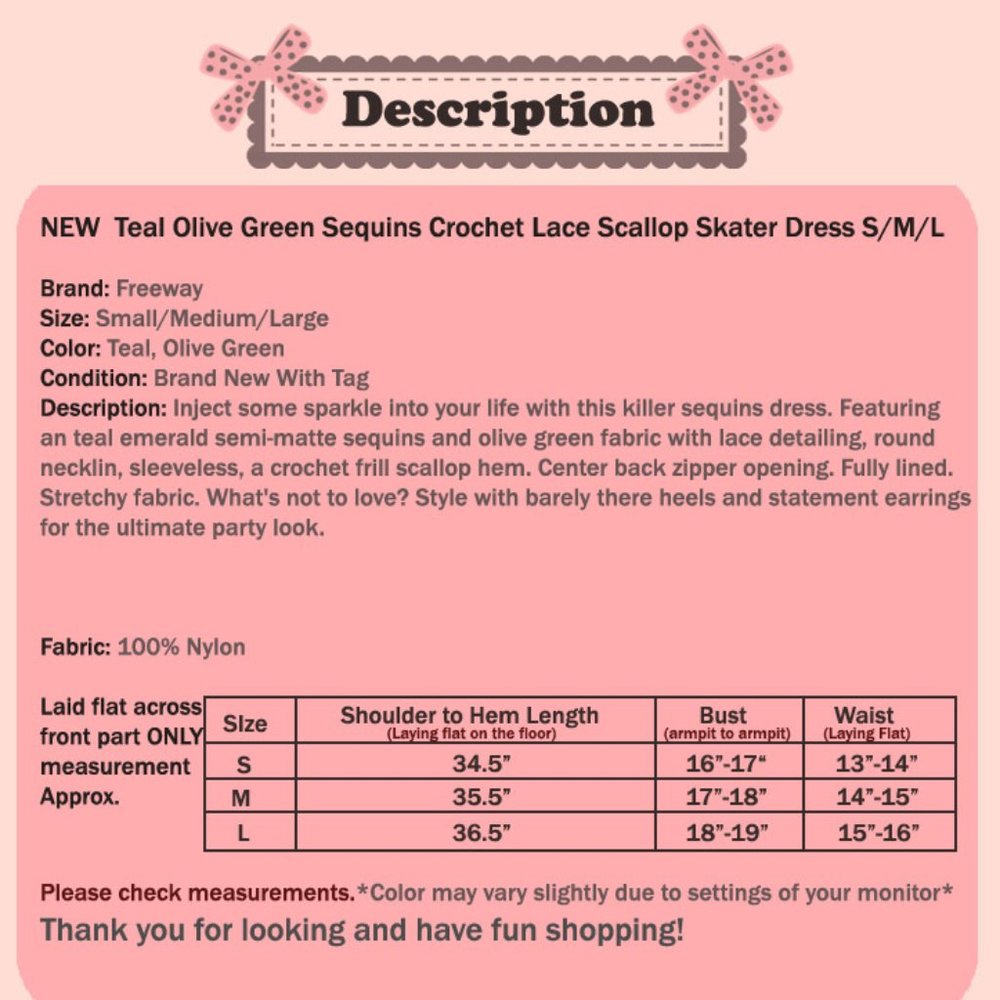 Teal Olive Green Sequin Crochet Scallop Lace Dress - Picture 8 of 8